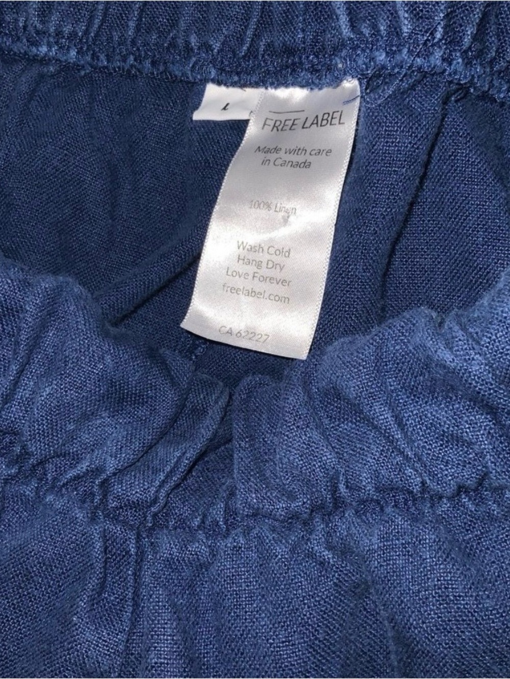free label 100% linen high waisted wide leg flowy pants navy Large elastic - Picture 7 of 9